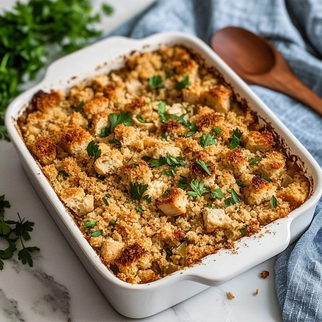Dolly's Chicken and Stuffing Bake: a delicious, hearty meal with chicken and stuffing