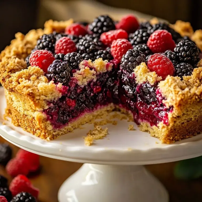 Delicious easy homemade berry cake topped with fresh berries.