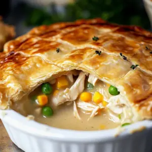 Delicious homemade chicken pot pie with flaky crust and savory filling