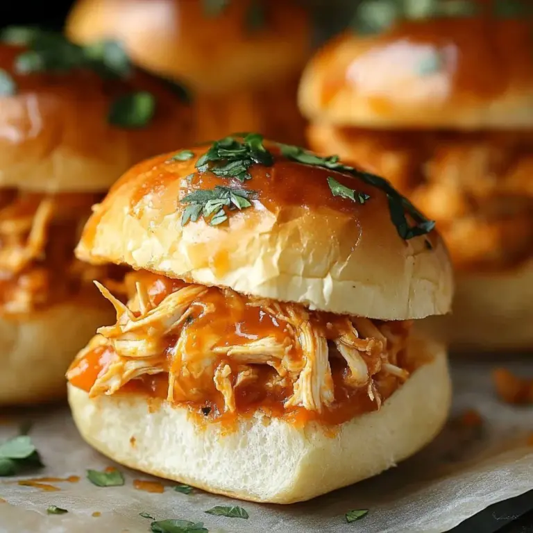 Fiery Buffalo Chicken Sliders served on a white platter