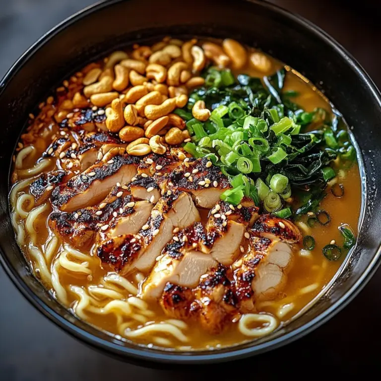 Bowl of Fiery Creamy Garlic Chicken Ramen with vibrant toppings