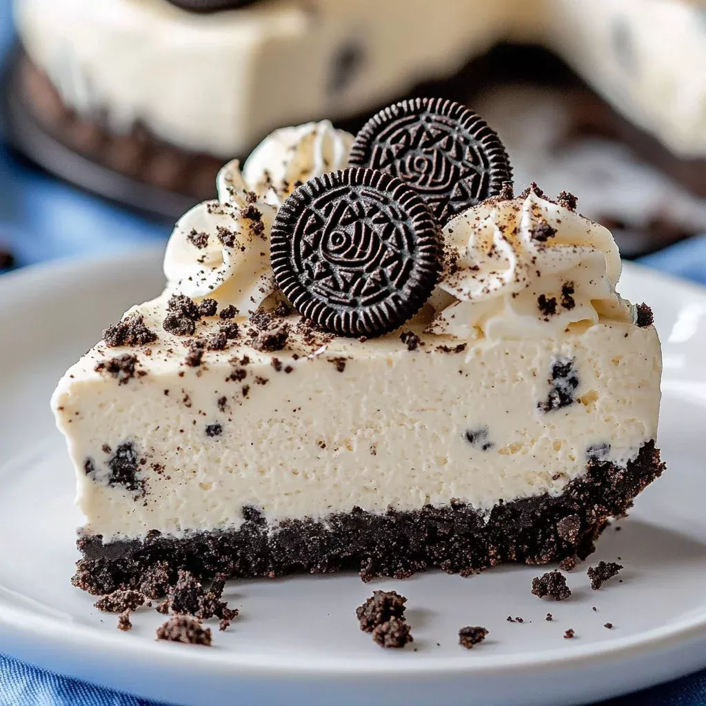Fireworks Oreo No-Bake Cheesecake Bars with crushed Oreo cookies and cream