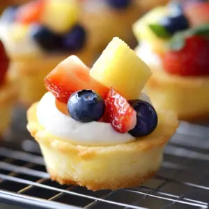 Delicious Fruit Pizza Cheesecake Cups topped with fresh fruit.