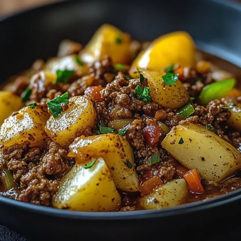 Delicious Green Chile Ground Beef Skillet meal with fresh ingredients