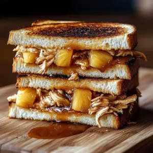 Grilled cheese sandwich with BBQ chicken and pineapple topping