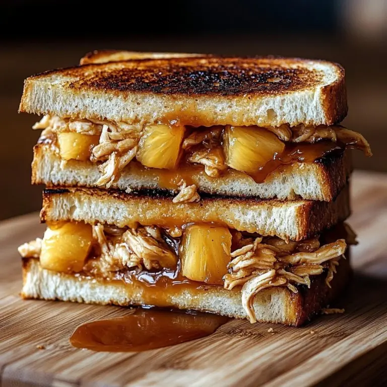 Grilled cheese sandwich with BBQ chicken and pineapple topping