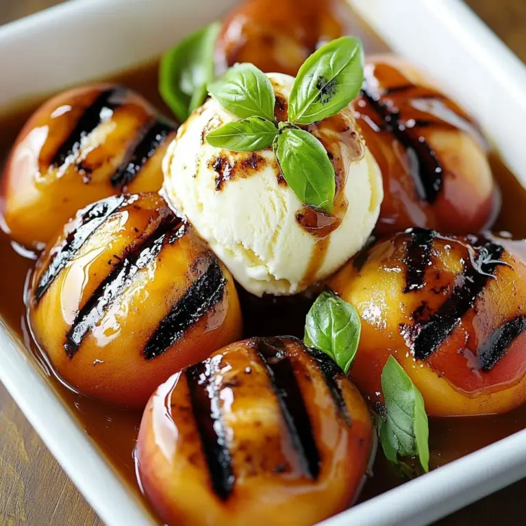 Delicious grilled peaches served with creamy ice cream for a sweet summer dessert.