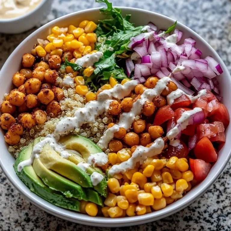 Grilled Ranch Chickpea Quinoa Bowls garnished with fresh herbs and vegetables.