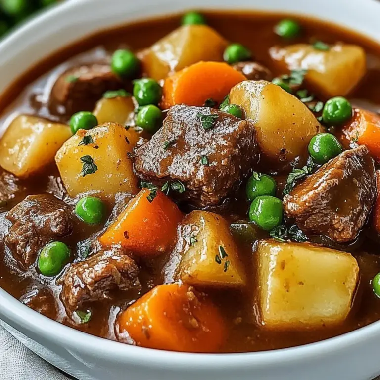 Hearty pressure-cooked beef stew in a bowl with vegetables and herbs