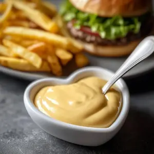 Homemade Big Mac sauce in a bowl with ingredients around it