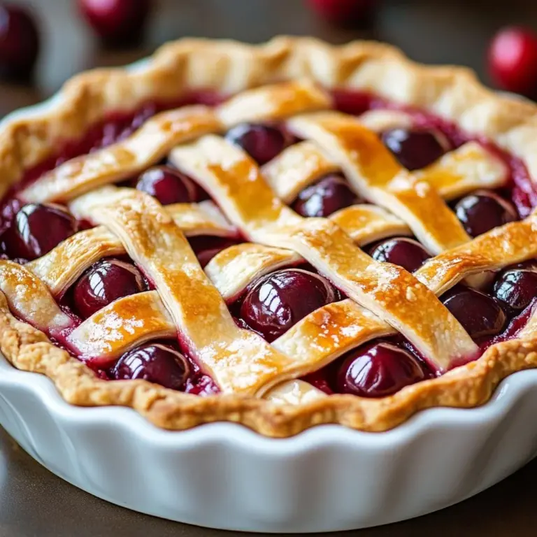 Homemade cherry pie fresh out of the oven, showcasing its flaky crust and vibrant filling.