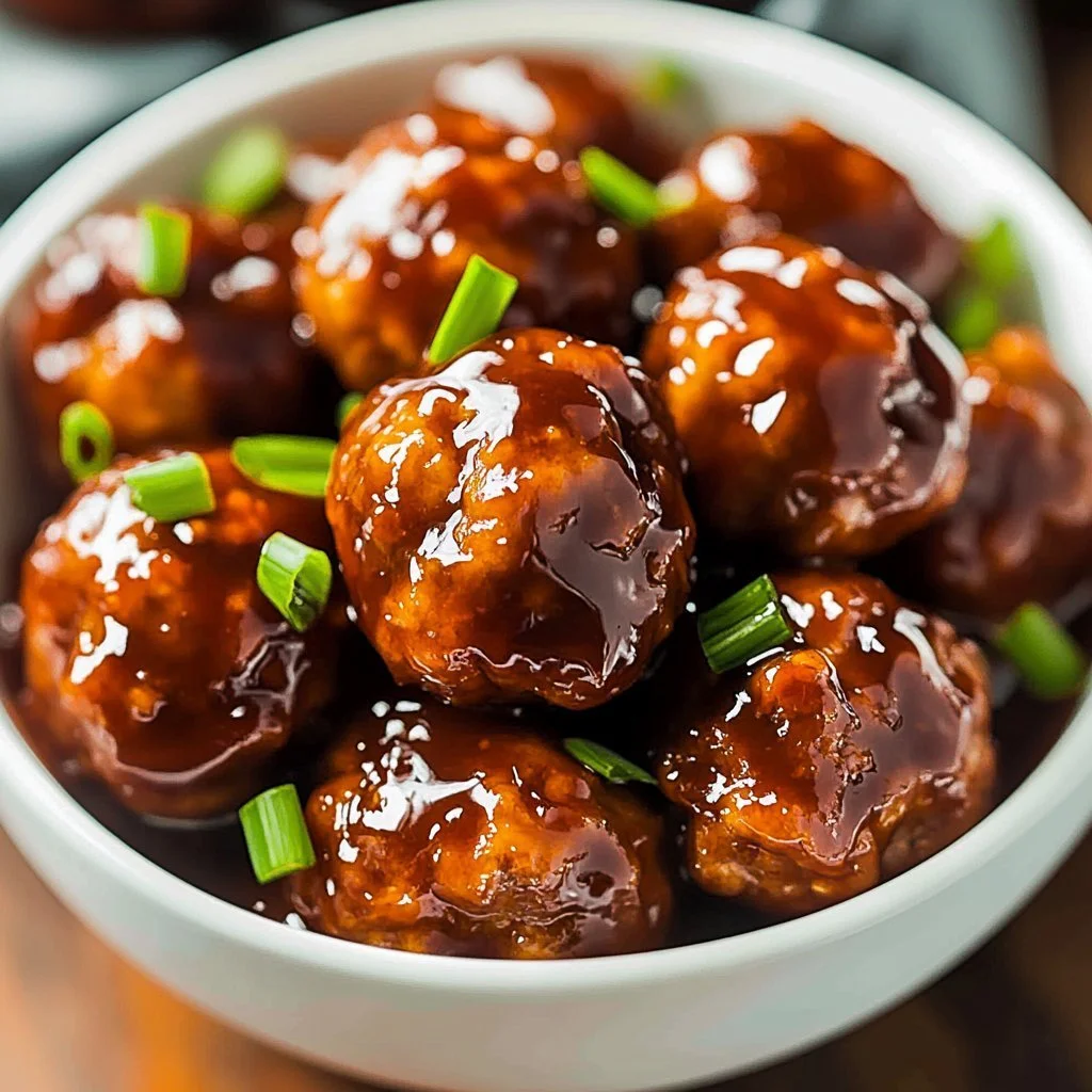 Honey Garlic Crockpot Meatballs served in a dish