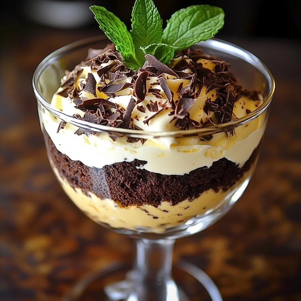 Indulgent chocolate cheesecake trifle with layers of rich chocolate and creamy cheesecake.