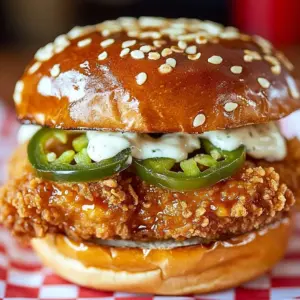 Jalapeno honey crispy chicken sandwich with fresh ingredients and toppings