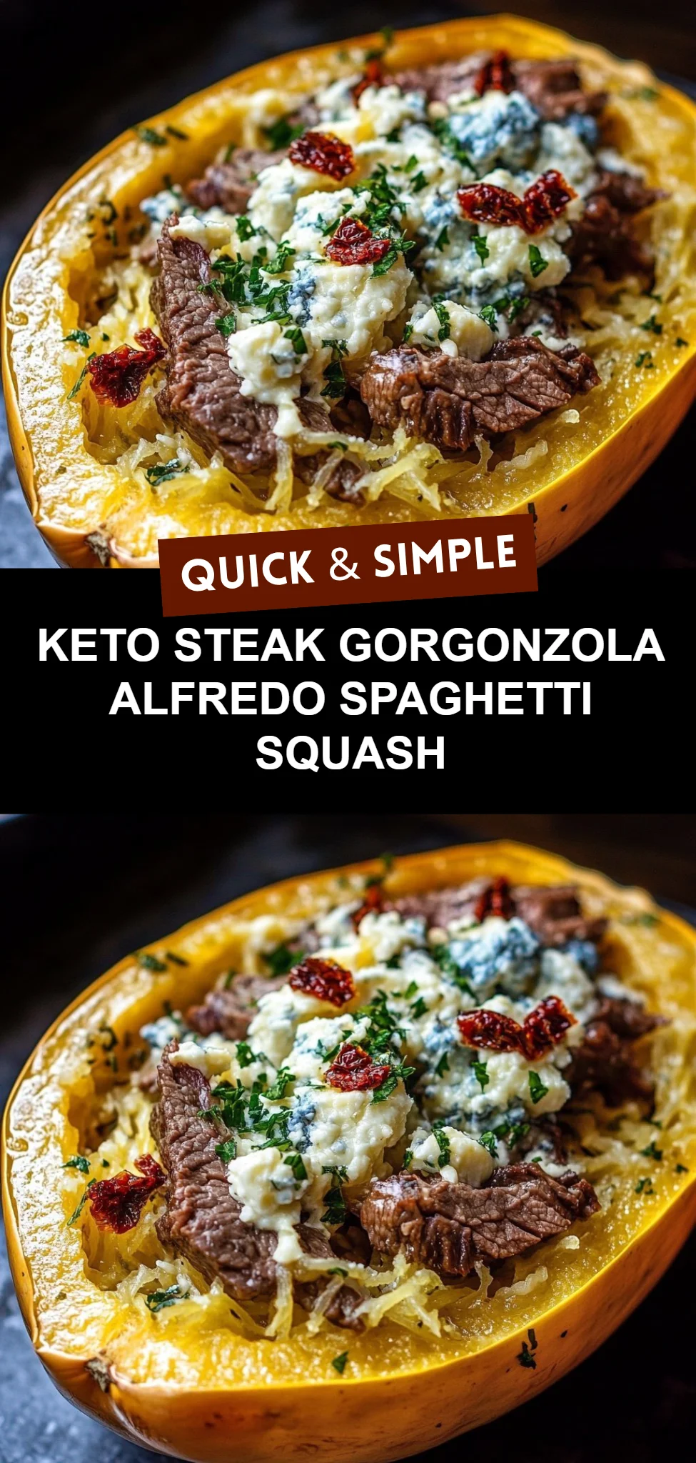 Keto Steak Gorgonzola Alfredo Spaghetti Squash
