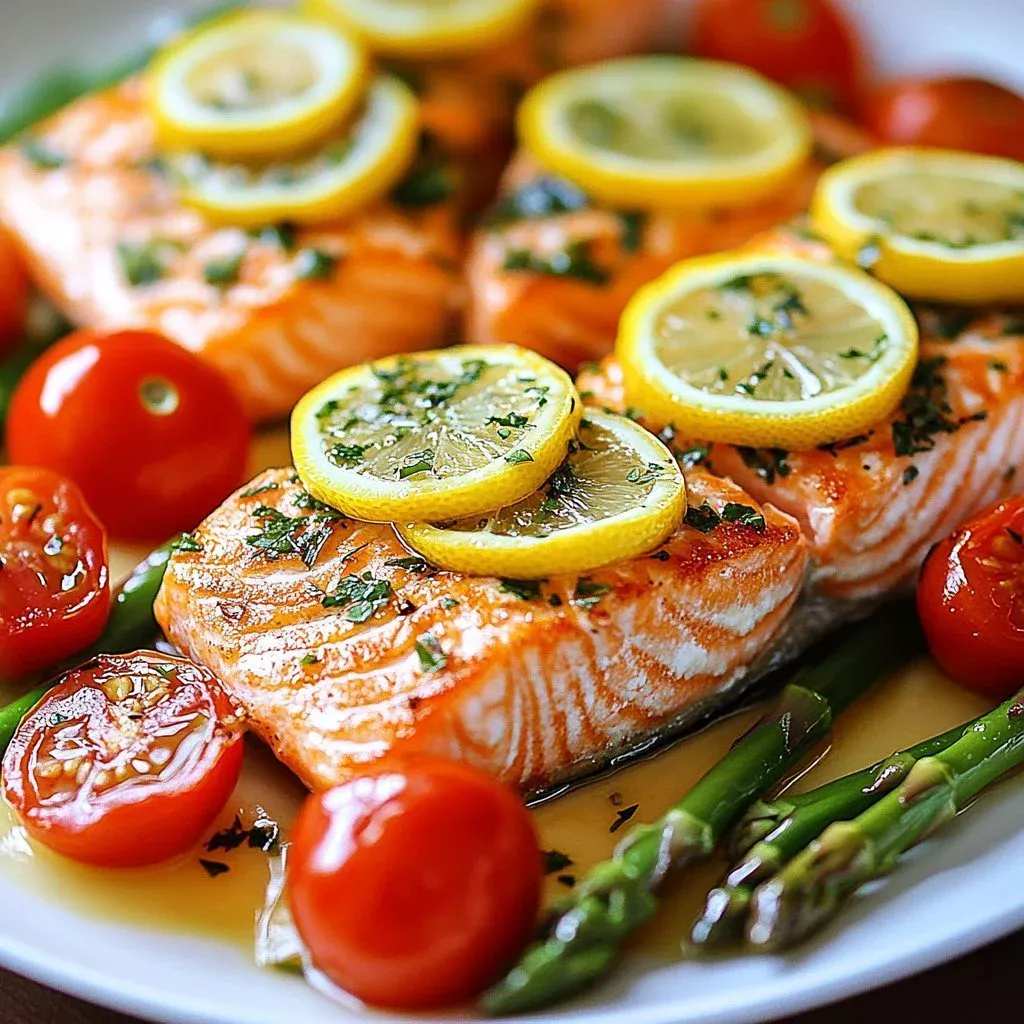 Lemon Herb One-Pan Salmon served with vegetables on a plate