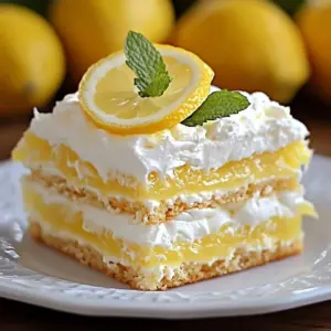 Lemon No-Bake Eclair Cake with layers of cream and lemon flavor