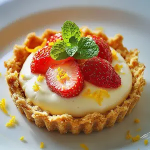 Lemon Strawberry Mousse Tart Shortcake dessert with garnished strawberries