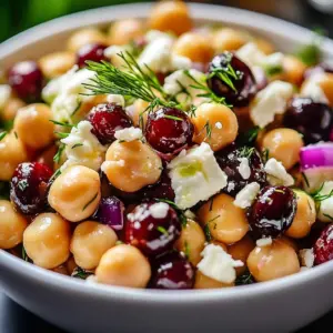 Lemon Vinaigrette Chickpea Feta Salad with fresh ingredients and vibrant colors.