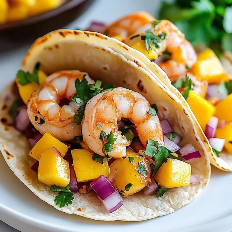 Delicious Mango Salsa Shrimp Tacos with colorful toppings