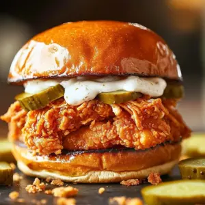 Nashville-style slow cooker chicken sandwich served with pickles and slaw