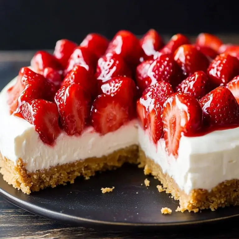 Delicious no-bake easy cheesecake topped with fresh berries and whipped cream