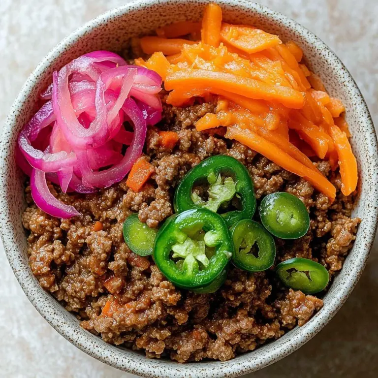 A delicious one-pot beef bowl filled with fresh ingredients and spices.