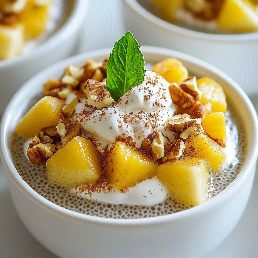 Overnight Cinnamon Apple Chia Parfait served in a glass with layers of apples and chia seeds