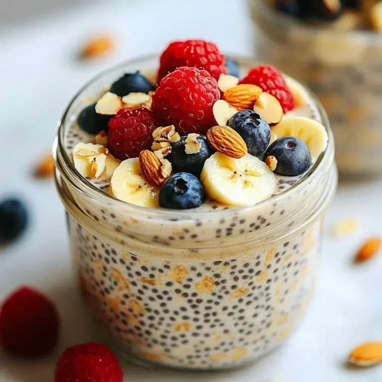Bowl of overnight oats topped with almond butter and fresh fruit