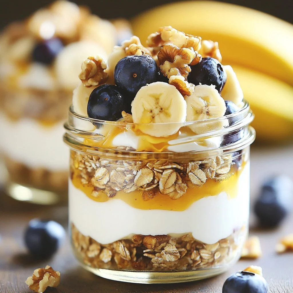 Bowl of overnight oats topped with creamy almond butter and sliced bananas