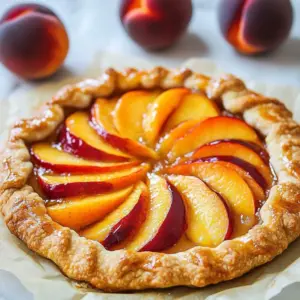 Homemade Peach Galette with juicy peaches and flaky crust