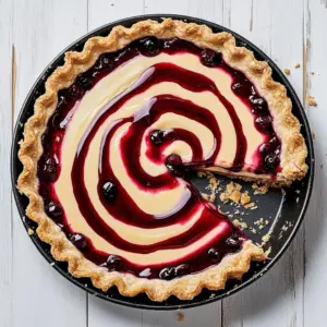 Delicious Peanut Butter Jelly Pie served on a plate with fresh berries.