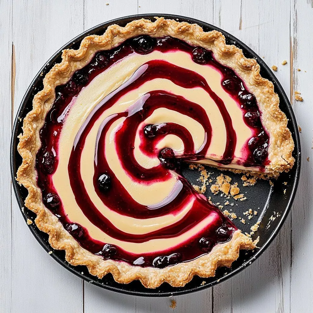 Delicious Peanut Butter Jelly Pie served on a plate with fresh berries.