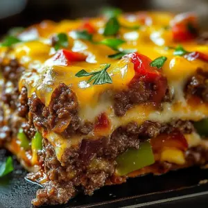 Philly Cheesesteak Meatloaf served with melted cheese and peppers