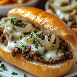 Philly-style cheesy beef sub loaded with tender beef and melted cheese