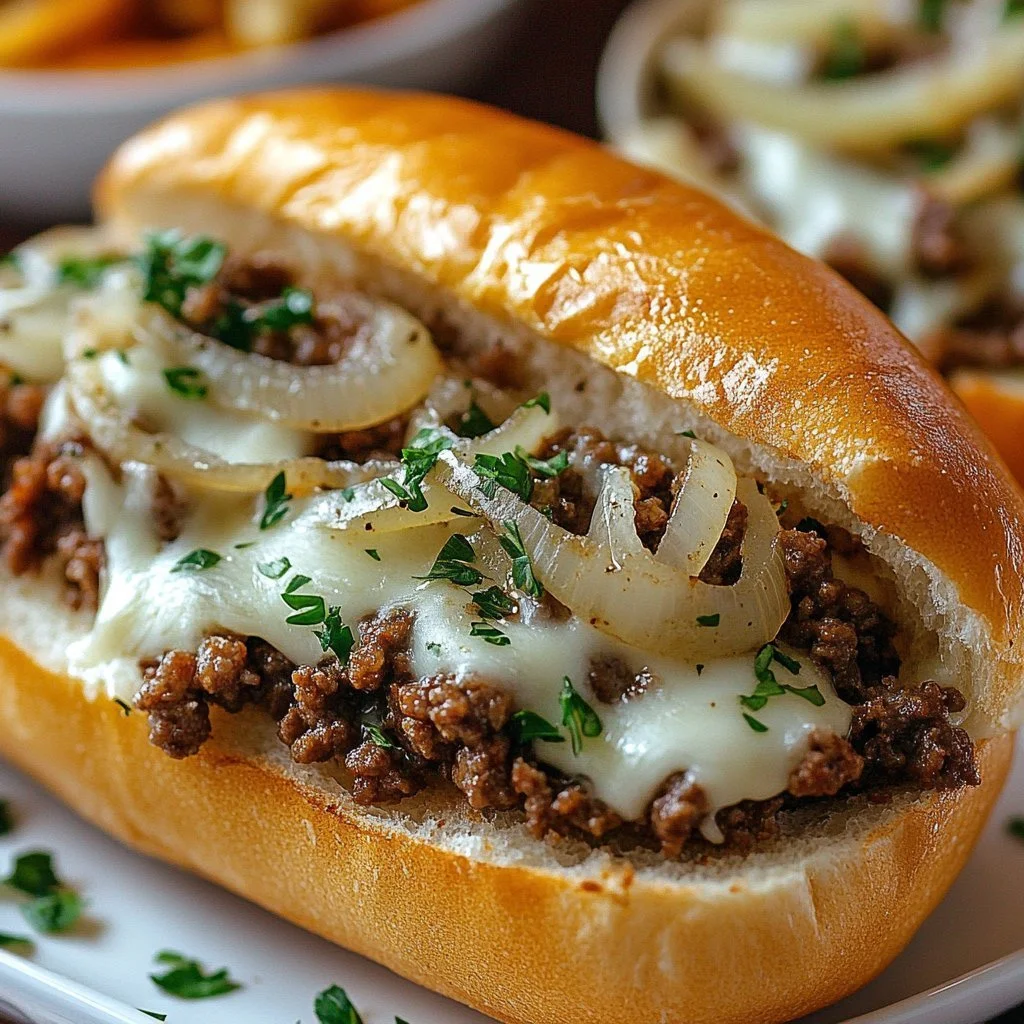 Philly-style cheesy beef sub loaded with tender beef and melted cheese
