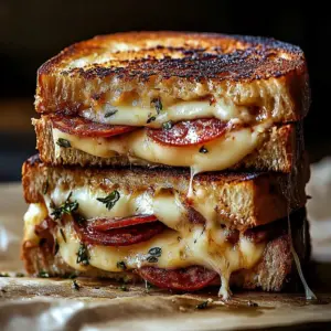 Delicious Pizza Grilled Cheese sandwich with melted cheese and pizza toppings