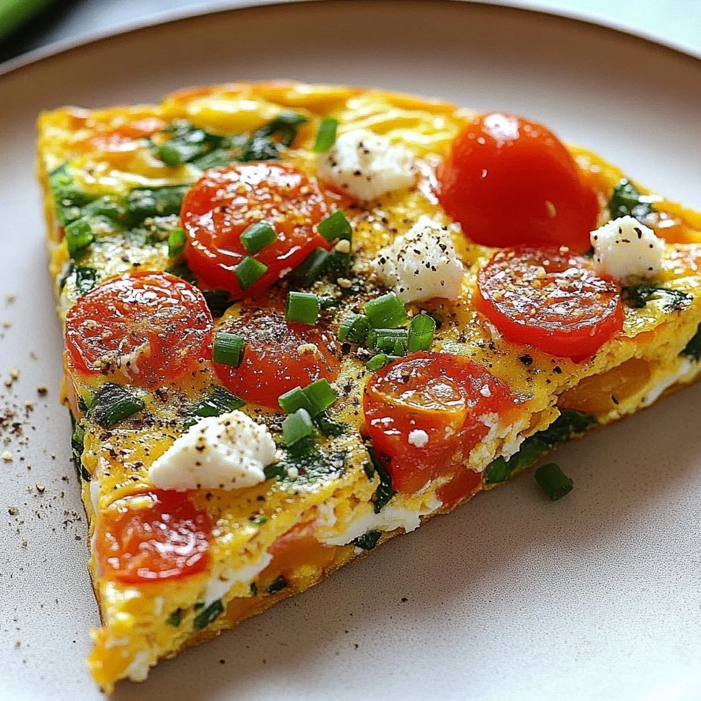 Quick vegetable frittata with feta cheese and assorted vegetables in a skillet