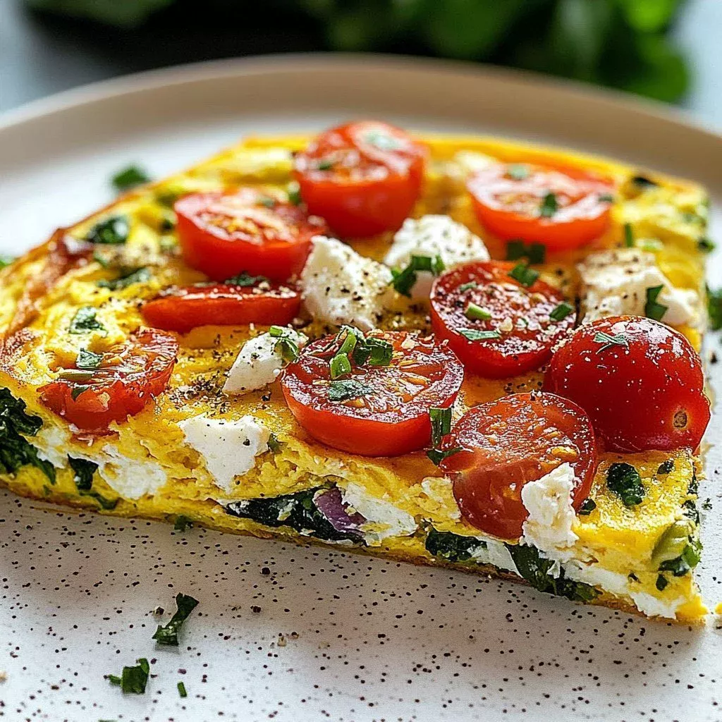 Quick veggie feta breakfast frittata sliced on a plate