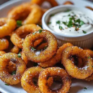 Plate of Ranch Fried Sliced Mushrooms seasoned with ranch dressing.