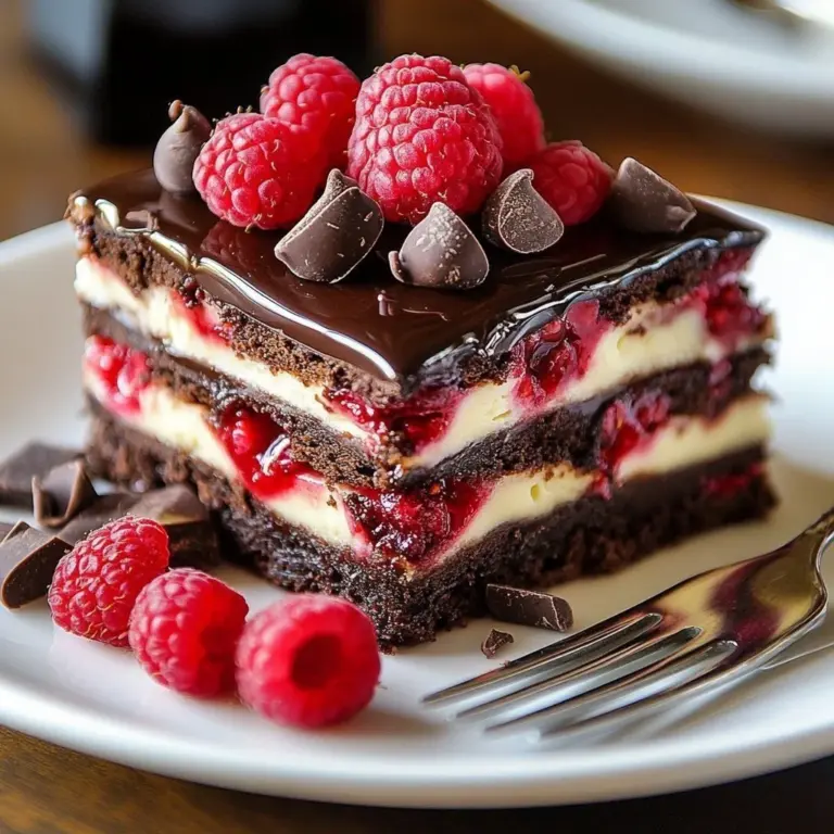 Delicious Raspberry Chocolate Lasagna dessert with rich layers and vibrant colors