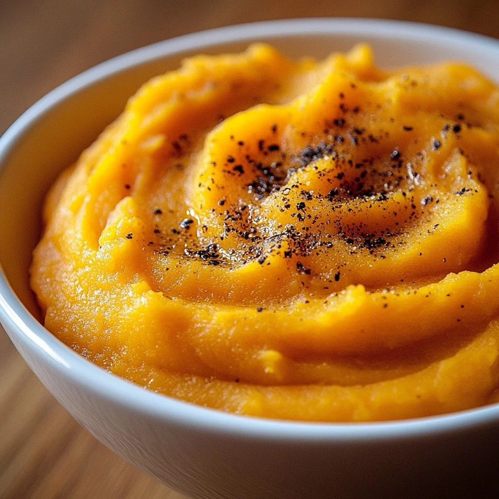 Creamy roasted garlic butternut mash served in a bowl