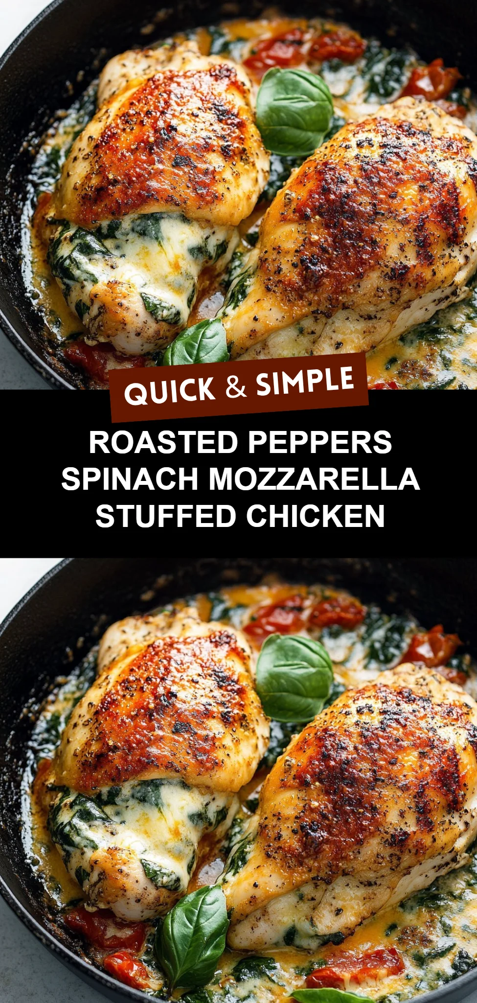 Roasted Peppers Spinach Mozzarella Stuffed Chicken