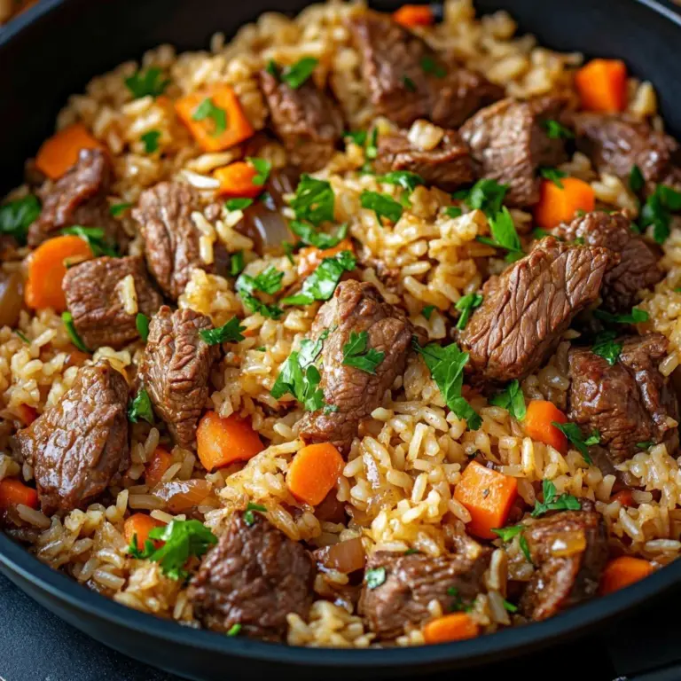 Savory one pot beef pilaf with aromatic spices and tender beef