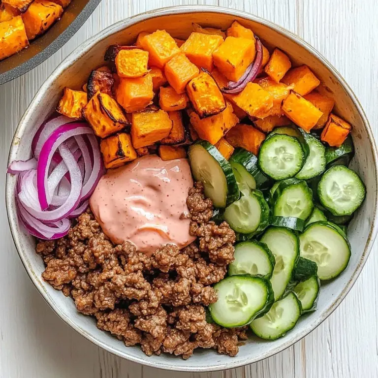 Savory sweet potato burger bowl with fresh ingredients and vibrant colors.