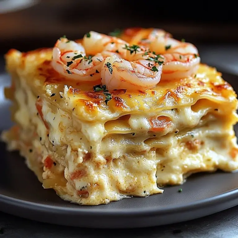 Delicious Shrimp and Crab Lasagna with layers of seafood and creamy sauce