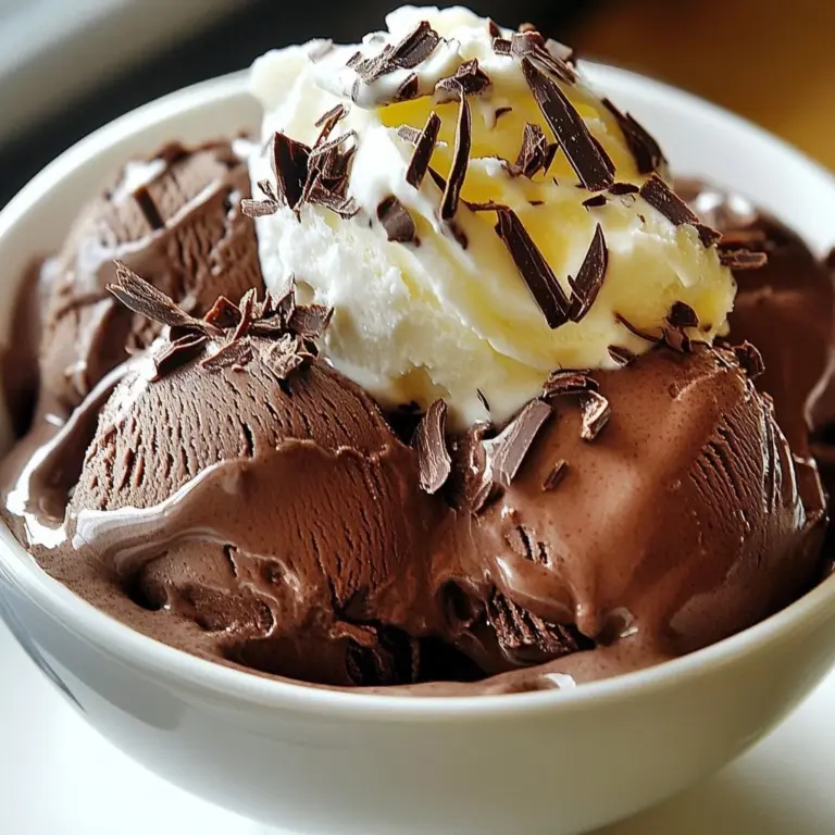 Silky homemade chocolate ice cream garnished with chocolate shavings