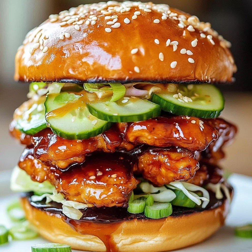 Delicious Korean BBQ Chicken Sandwich with vibrant toppings and a toasted bun.