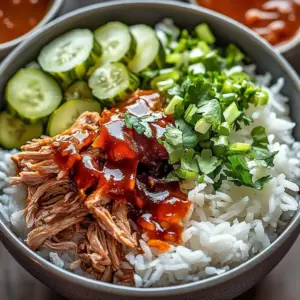 Slow cooker beef bowls dish with vegetables and rice in a bowl