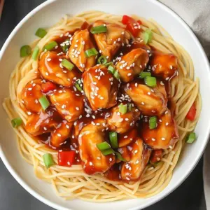 Delicious slow cooker honey garlic chicken served over noodles with a savory sauce.